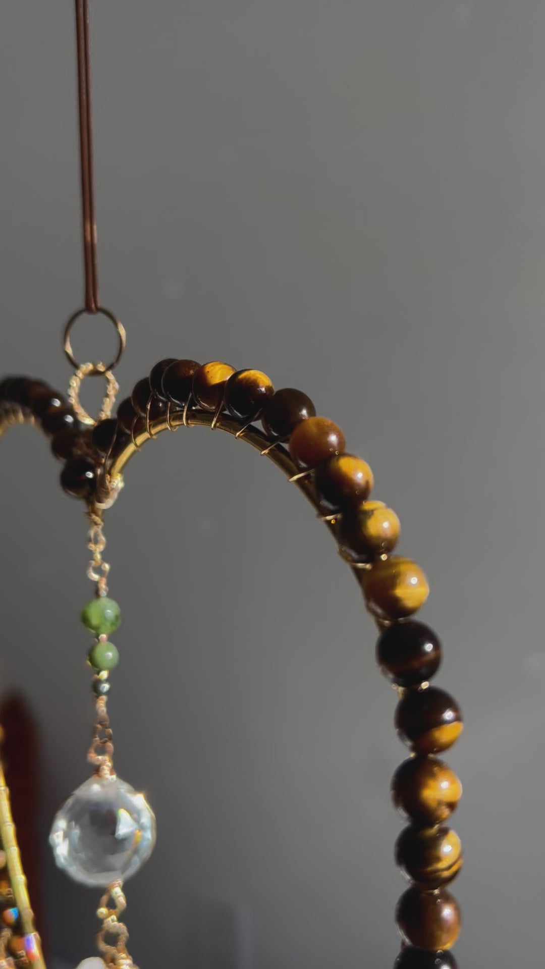 20'' Heart Sun&Dream Catcher with Tiger Eye, Jade and Clear Quartz