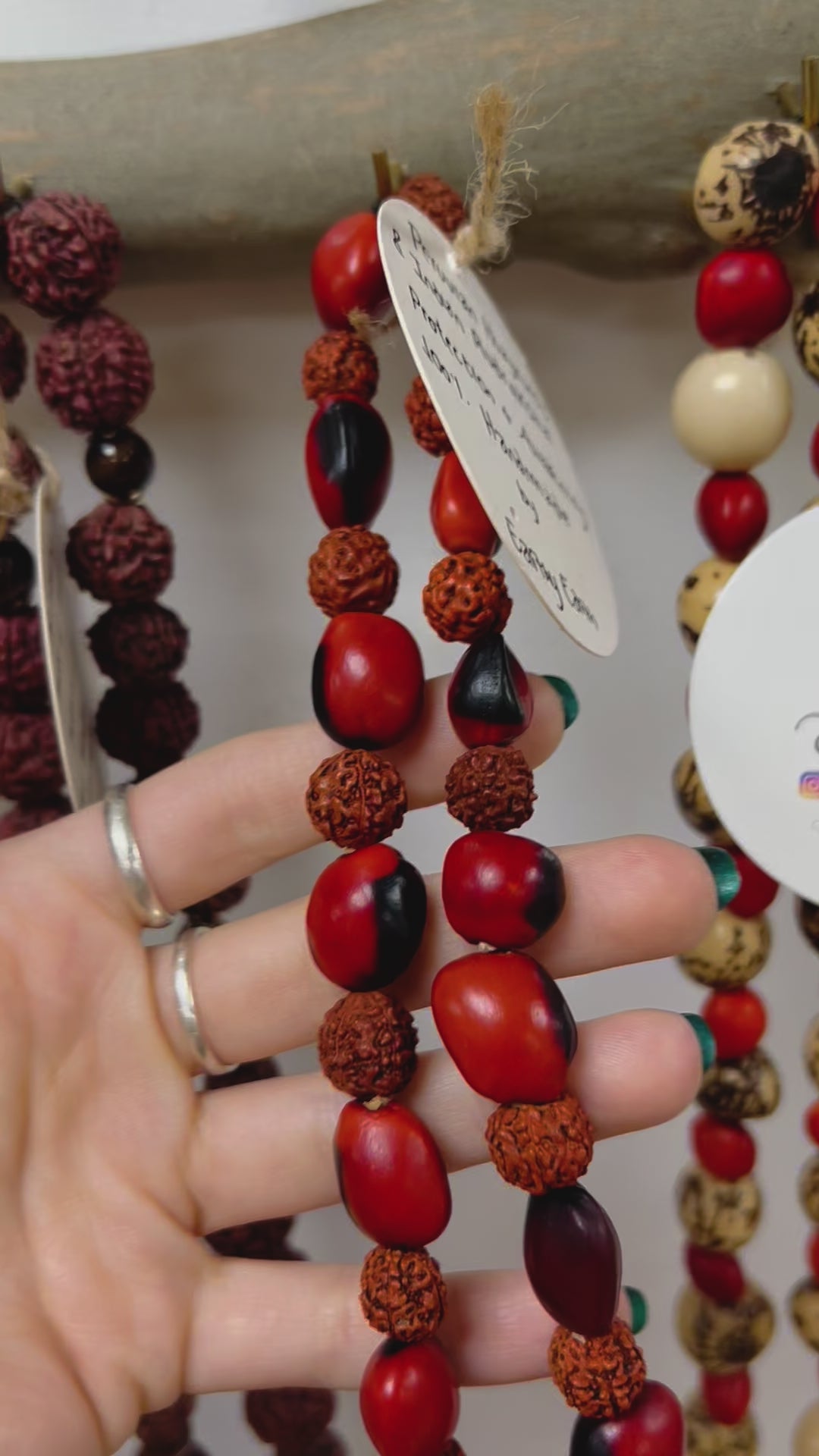 Male Huayruros, Indian Rudrakshas and Chakana Long Necklace