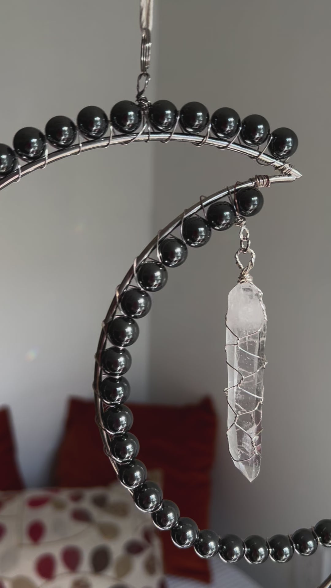 24'' Moon Sun Catcher with Hematite, Carnelian and Clear Quartz