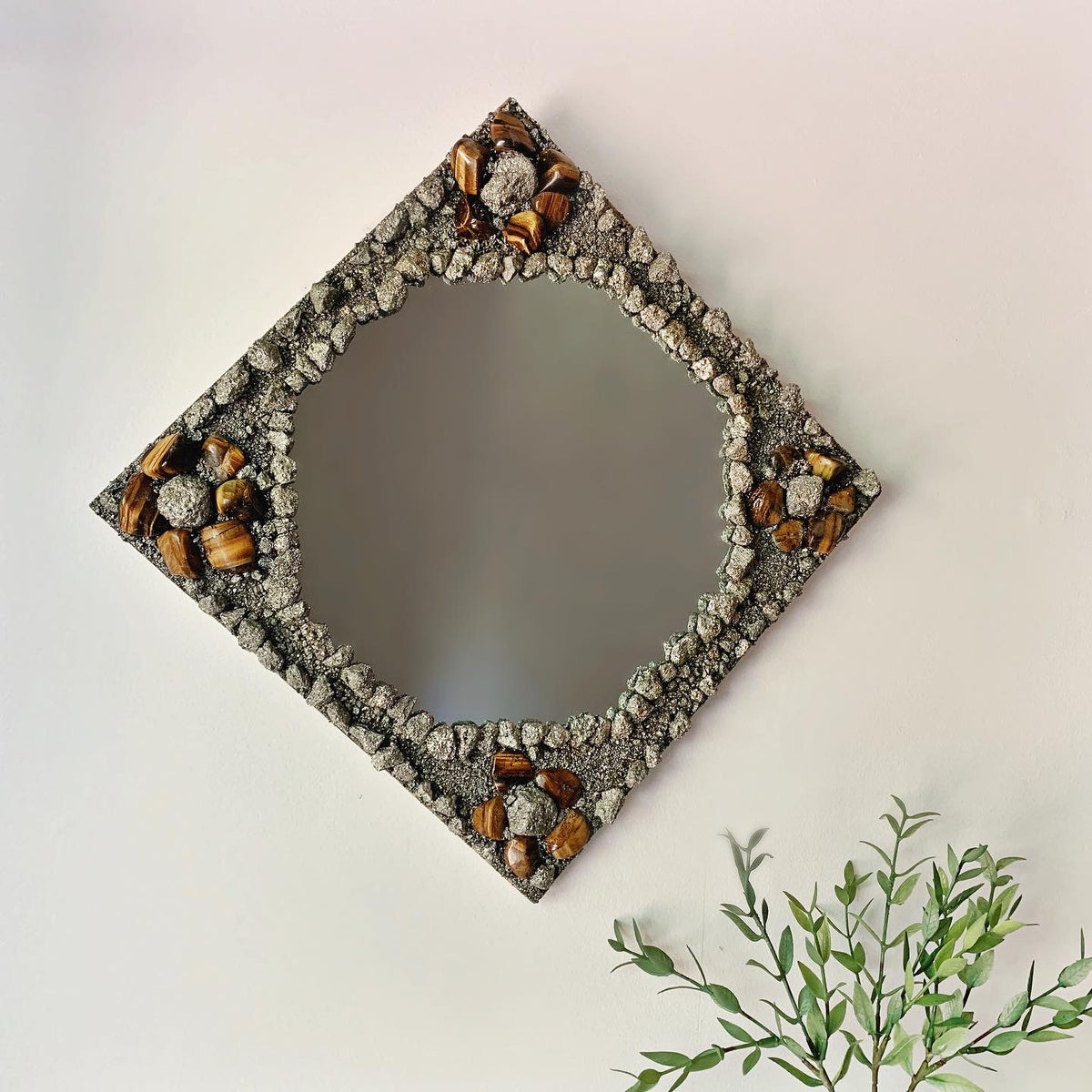 Rhombus Pyrite & Tiger Eye Mirror (In person shopping only)