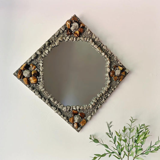 Rhombus Pyrite & Tiger Eye Mirror (In person shopping only)