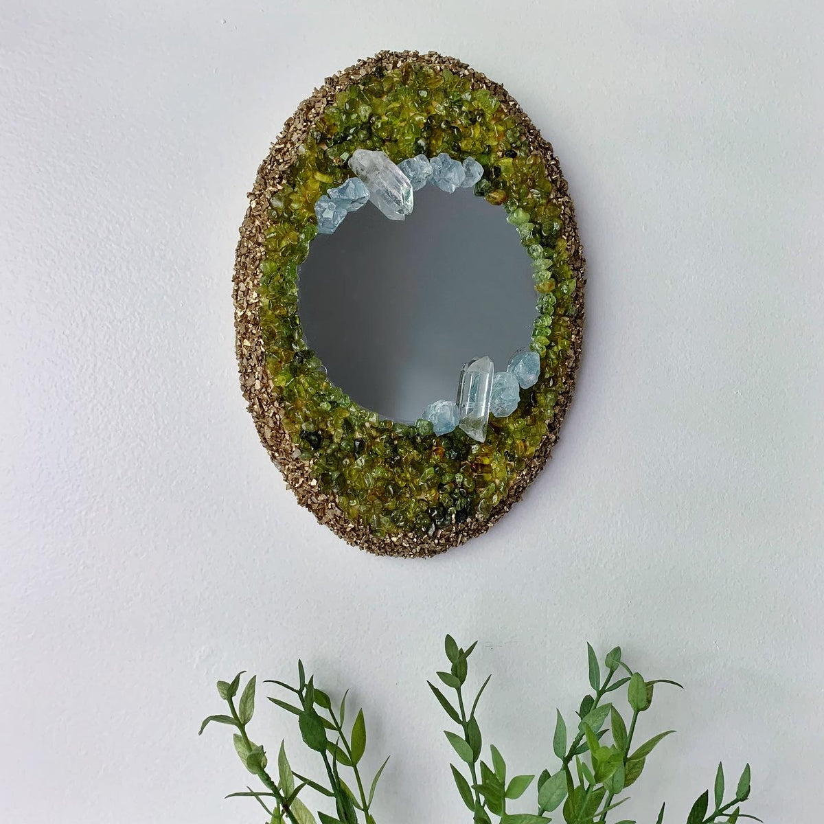 Oval Peridot and Celestite Mirror