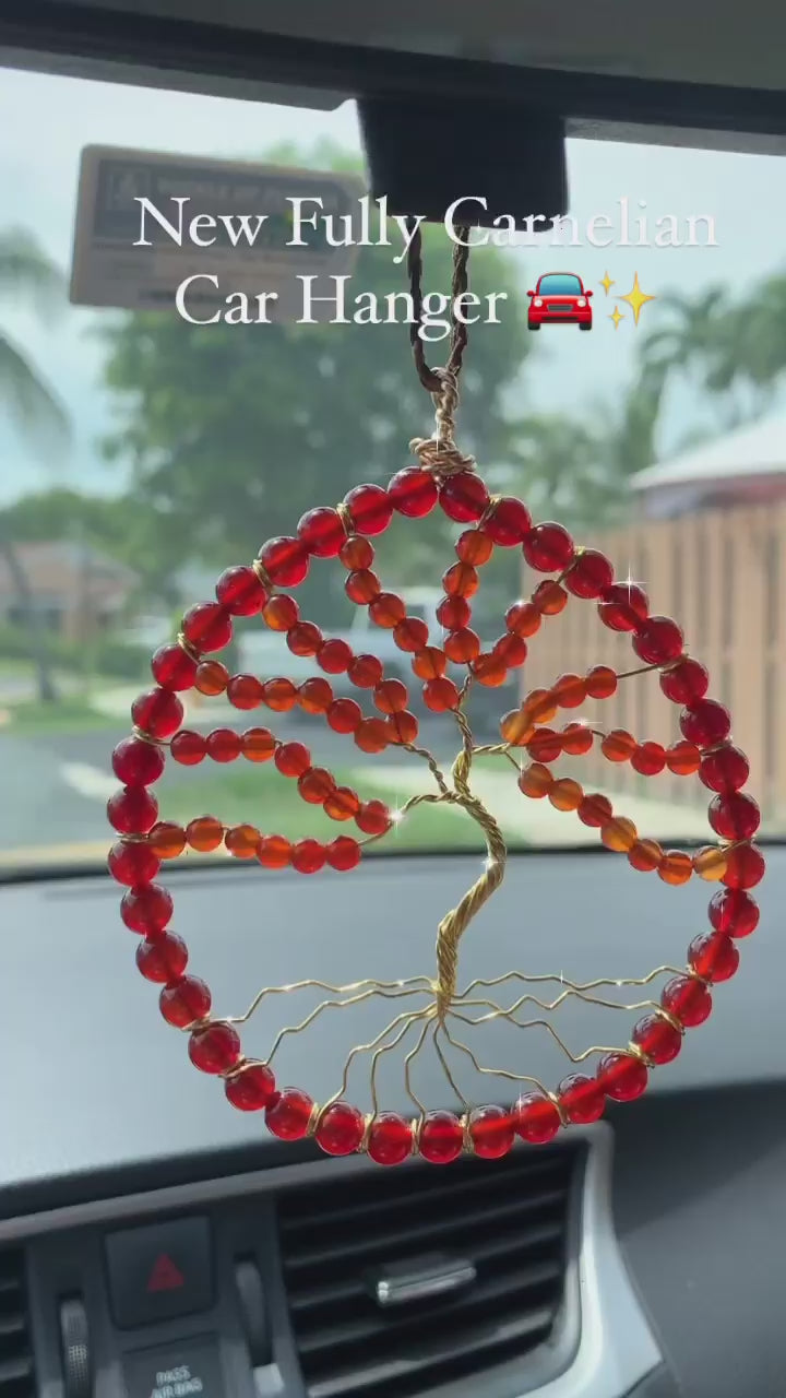 Carnelian - Tree of Life Car Hanger on Golden Wire