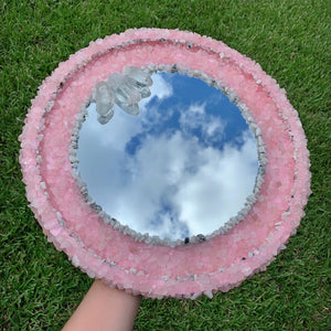 Round Rose Quartz & Moonstone Mirror (LOCAL PICK UP ONLY)