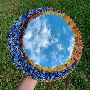 Round Moon & Sun Mirror - Lapis Lazuli, Amber & Sunstone
