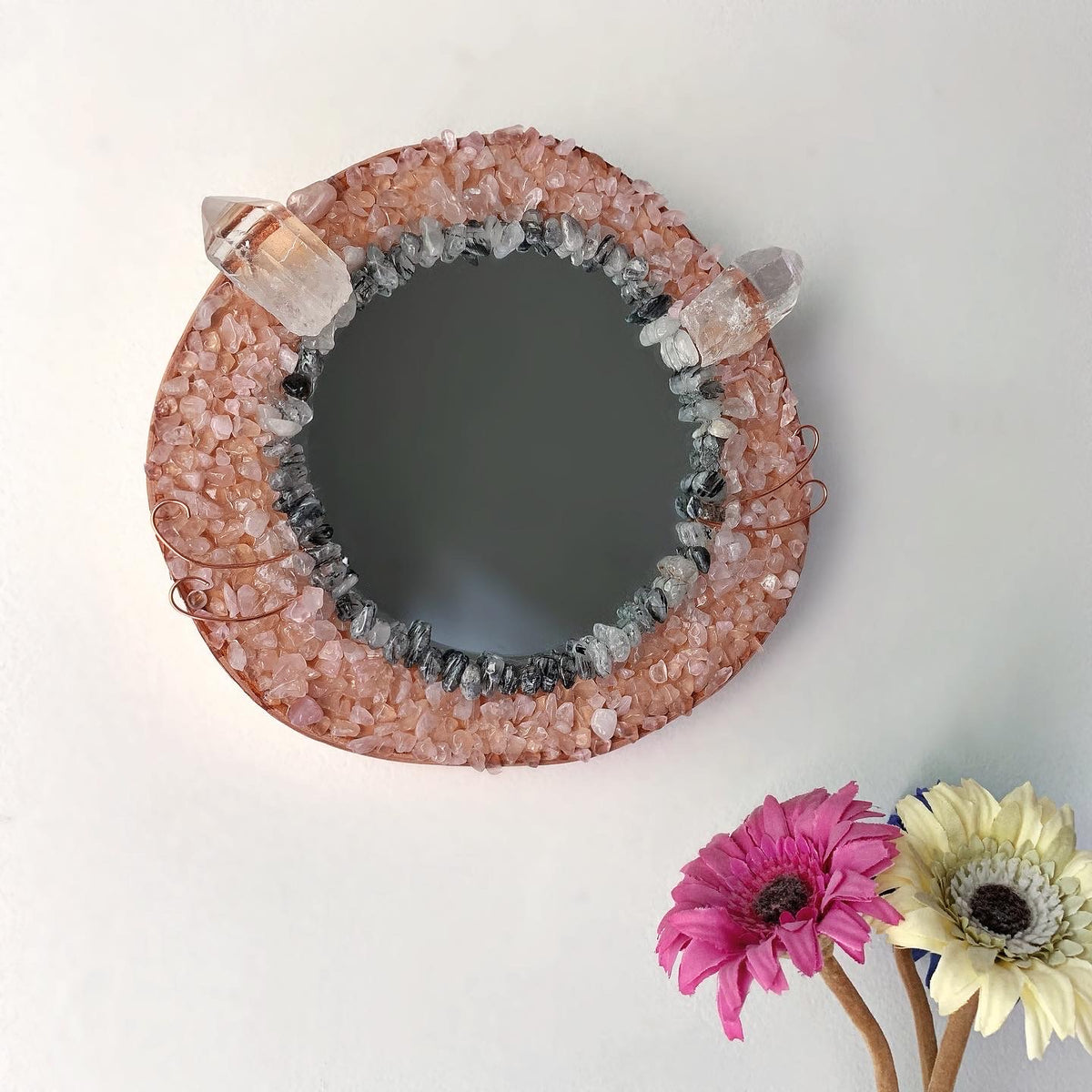 Round Rose Quartz Kitty Mirror