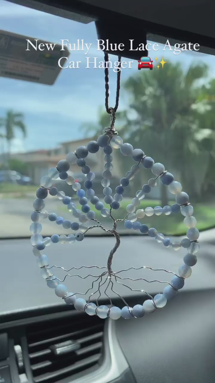 Blue Lace Agate - Tree of Life Car Hanger