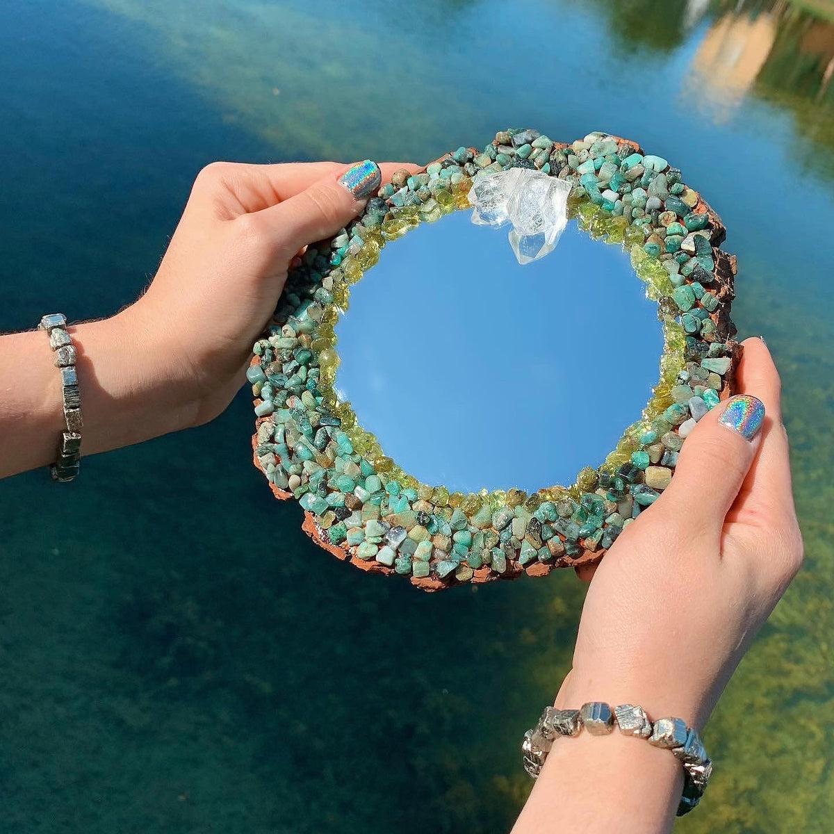 Round Emerald & Peridot Mirror