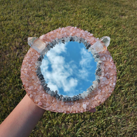 Round Rose Quartz Kitty Mirror