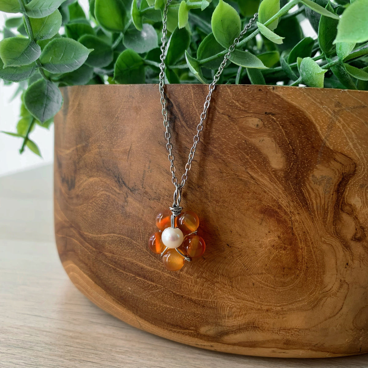 Gemstone & Freshwater Pearl - Stainless Steel Necklace