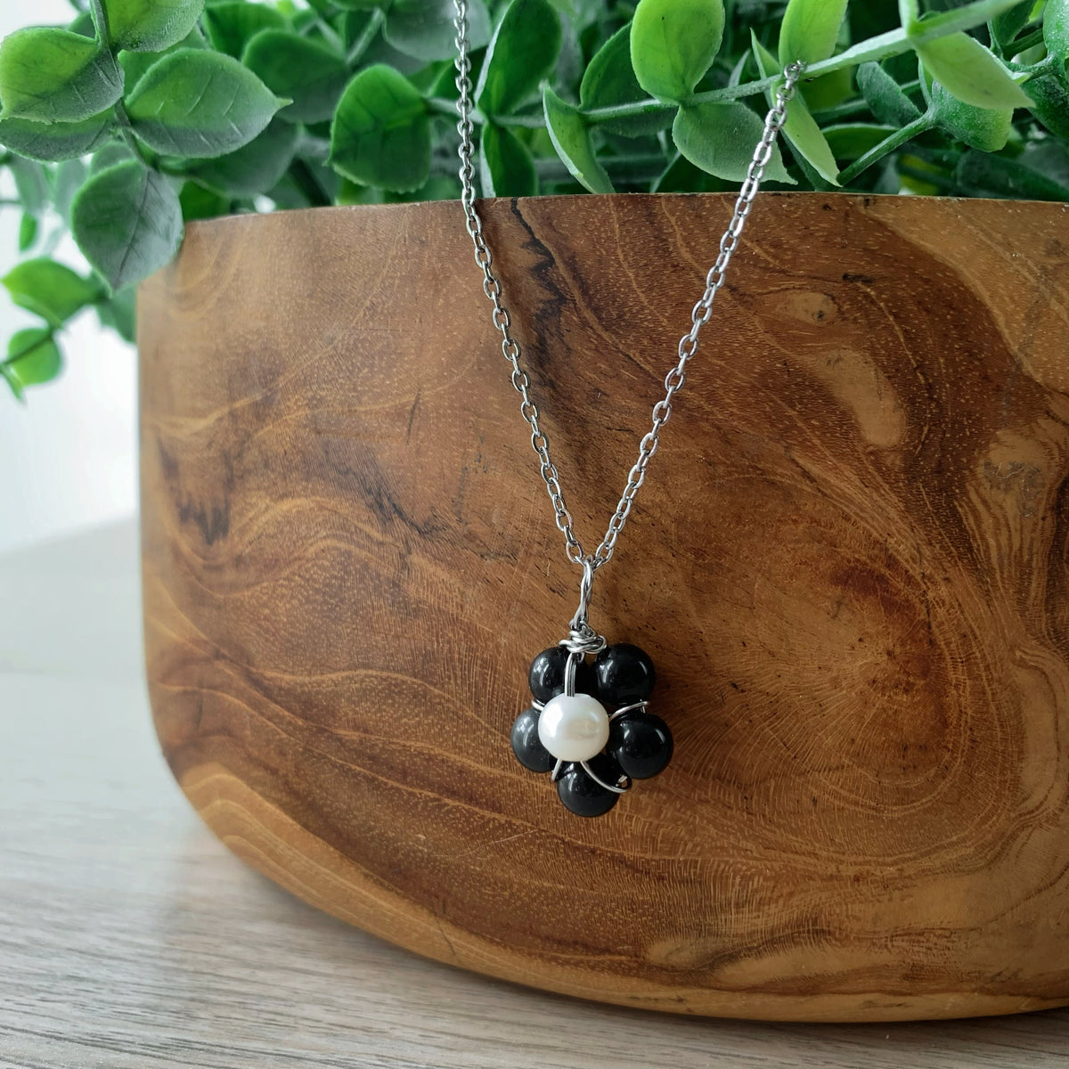 Gemstone & Freshwater Pearl - Stainless Steel Necklace