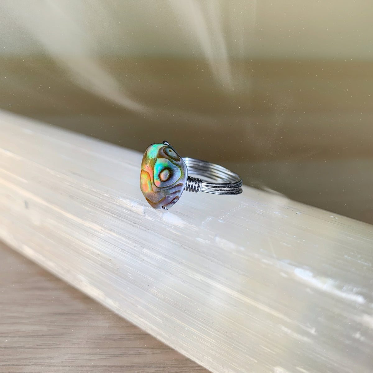Abalone Shell Ring Oval Shape - Stainless Steel