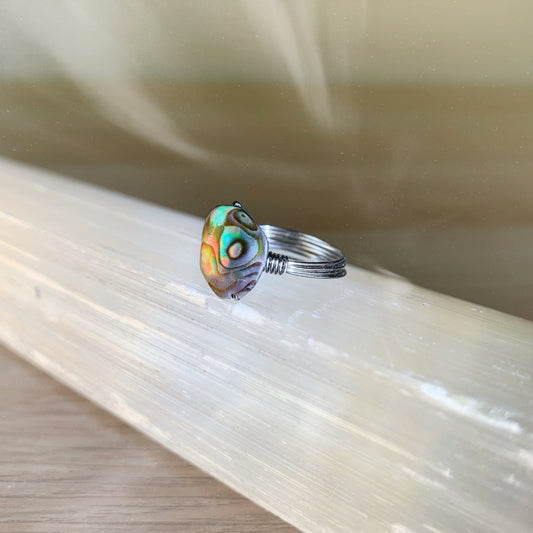 Abalone Shell Ring Oval Shape - Stainless Steel