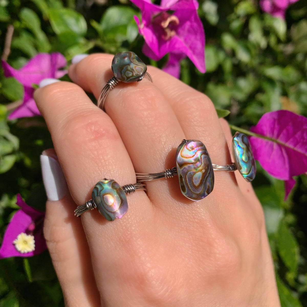 Abalone Shell Ring Oval Shape - Stainless Steel