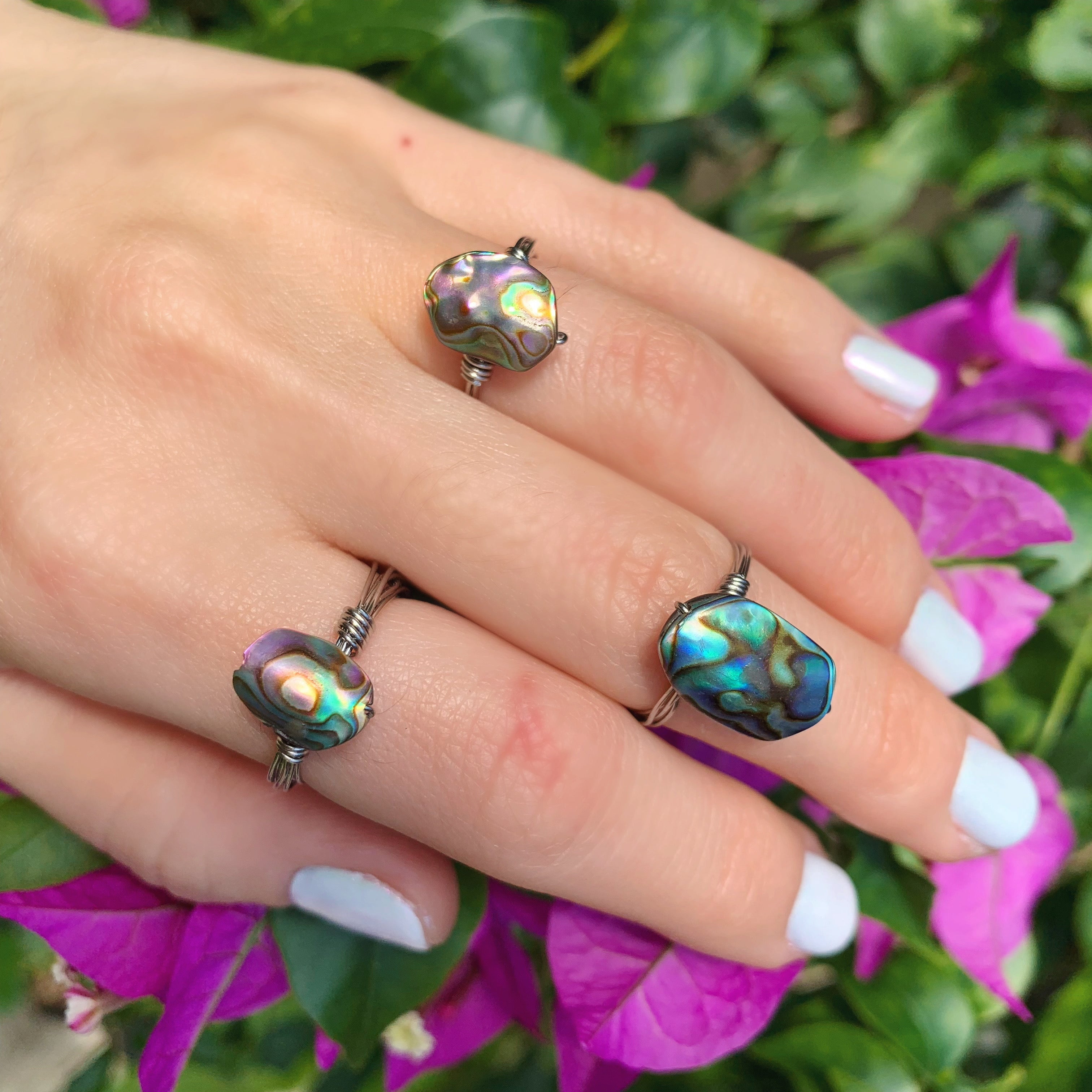 Abalone Shell Ring Oval Shape - Stainless Steel