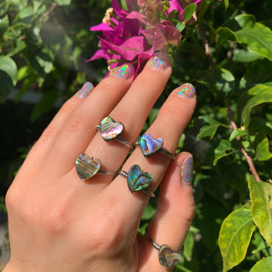 Abalone Shell Ring Heart Shape - Stainless Steel