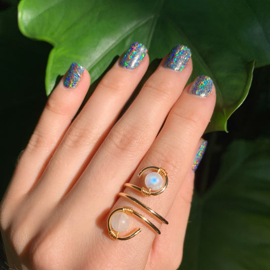 Rainbow Moonstone Duo Ring