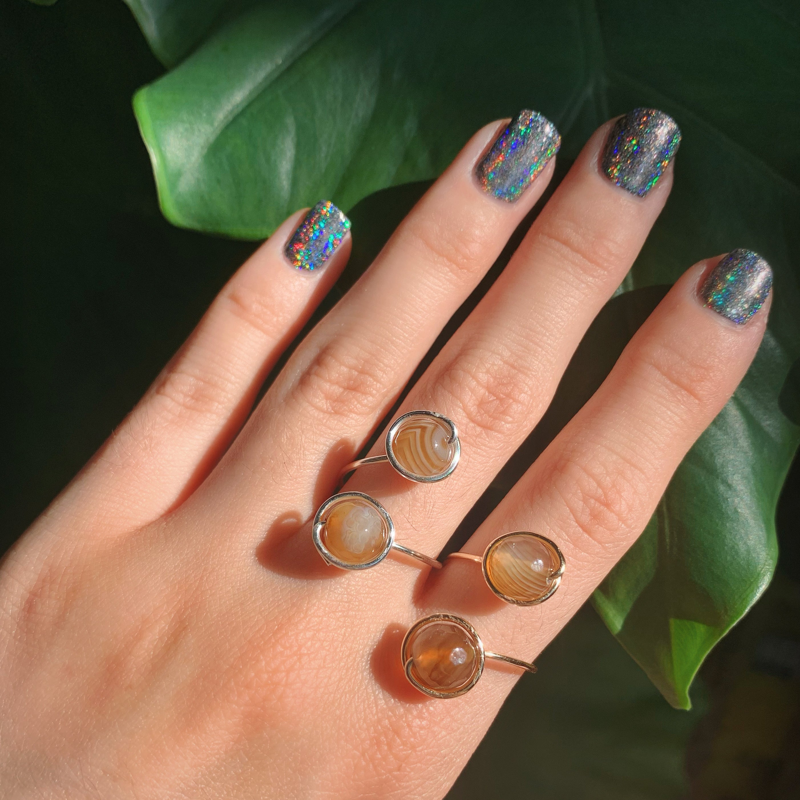 Faceted Agate Adjustable Ring 8mm