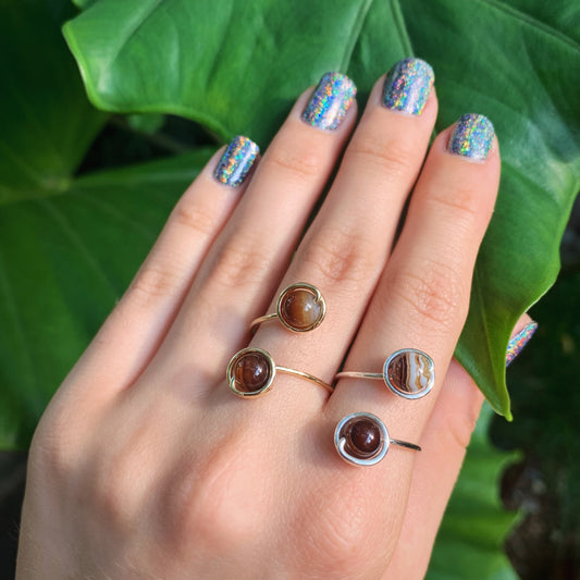 Round Agate Adjustable Ring 8mm