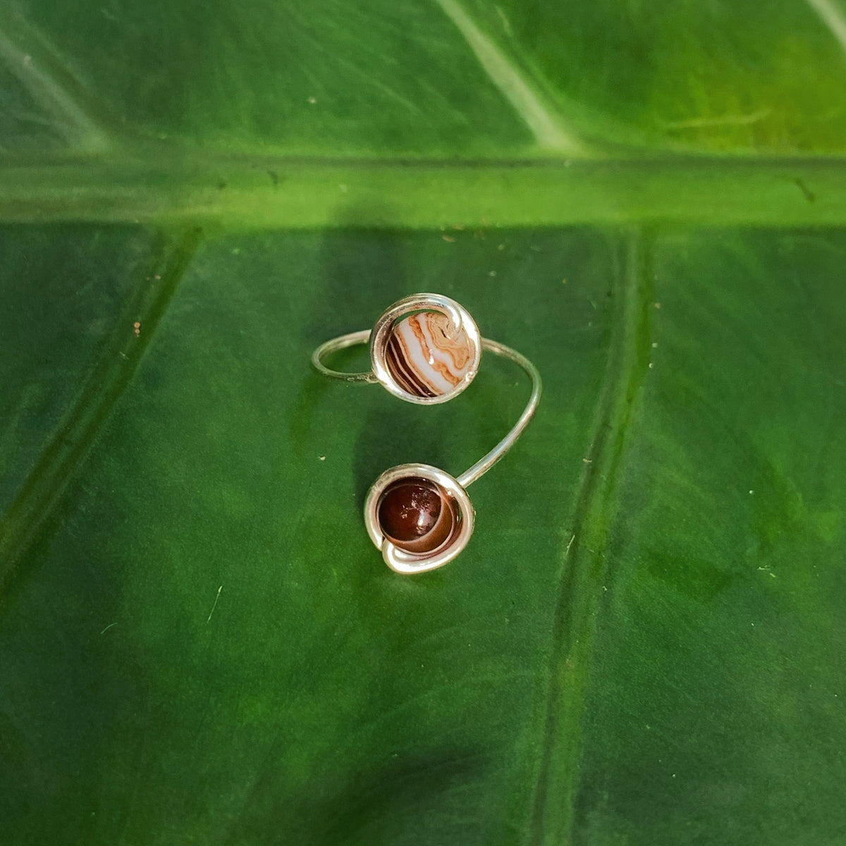 Round Agate Adjustable Ring 8mm