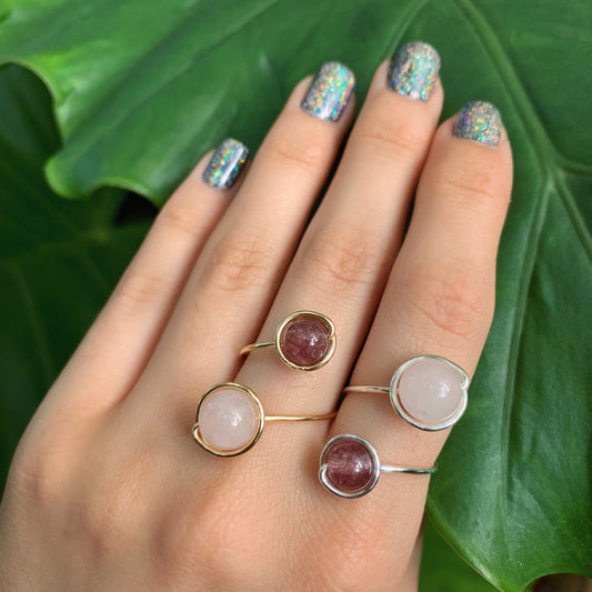 Rose Quartz & Lepidolite Adjustable Ring 8mm