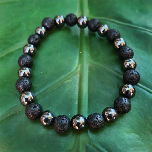 Lava and Hematite Bracelet 8mm
