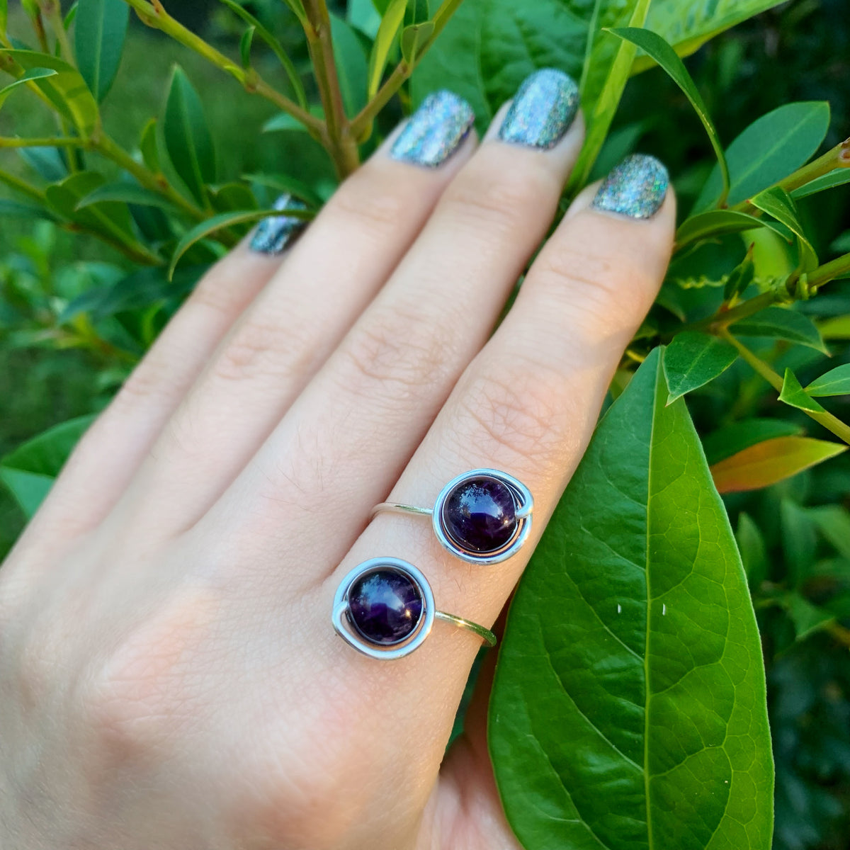 Dark Amethyst Adjustable Ring 8mm