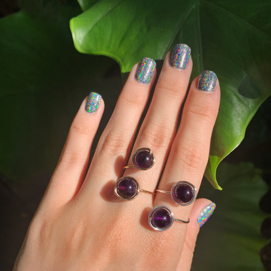 Dark Amethyst Adjustable Ring 8mm