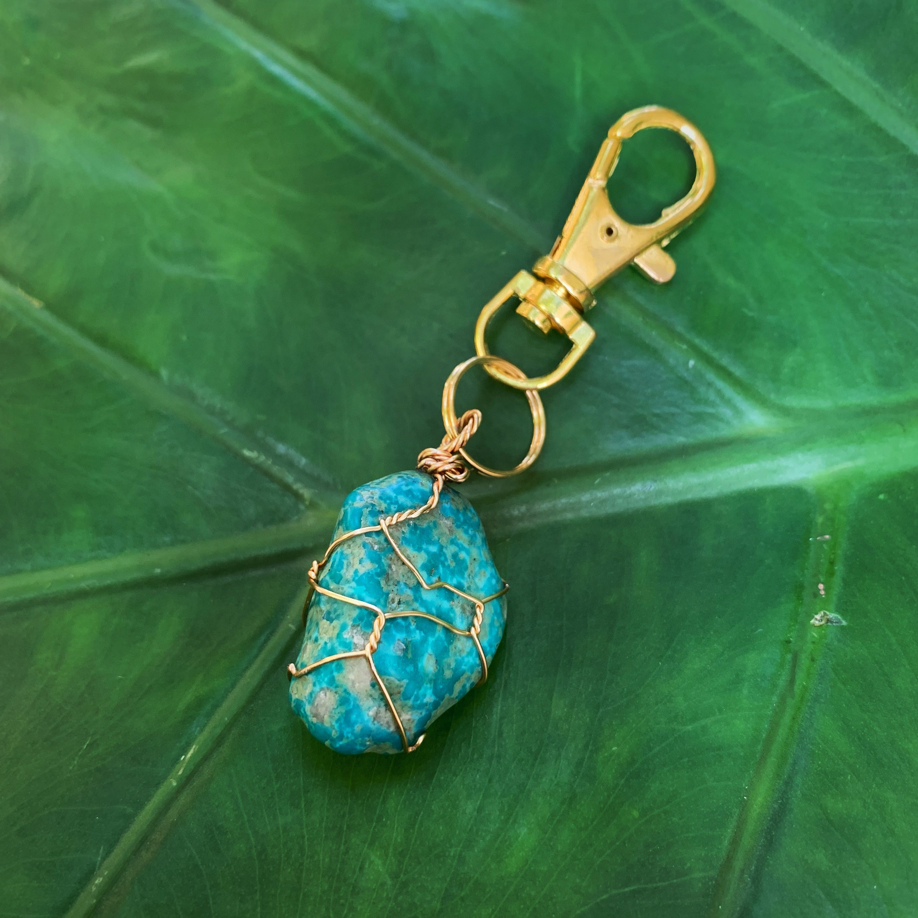 Turquoise in Golden Keychain