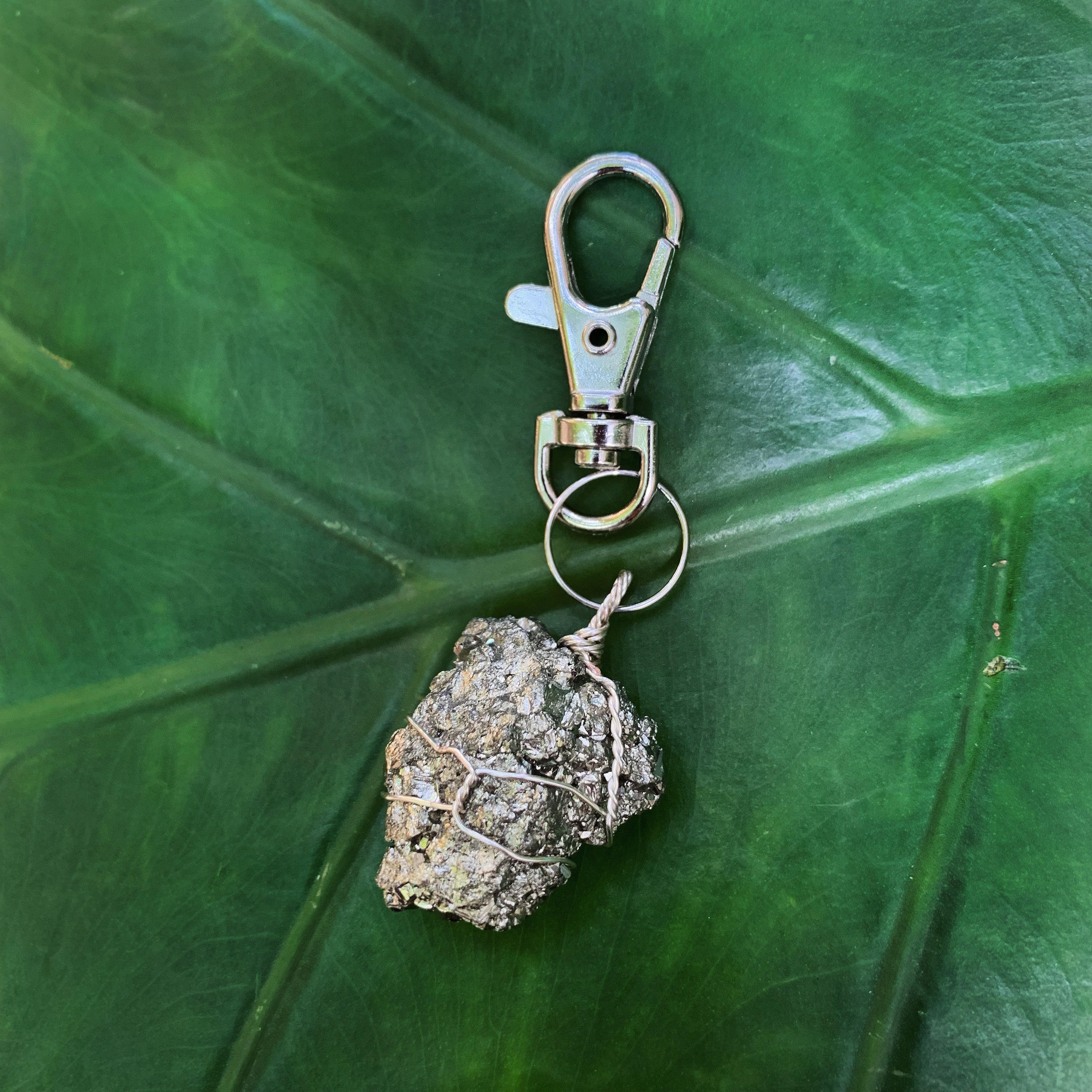 Pyrite in Silver Keychain