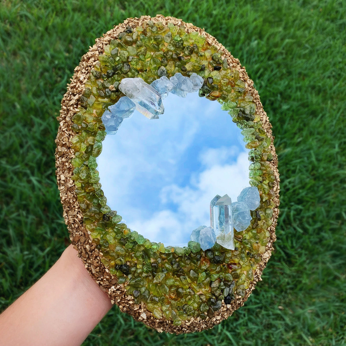 Oval Peridot and Celestite Mirror