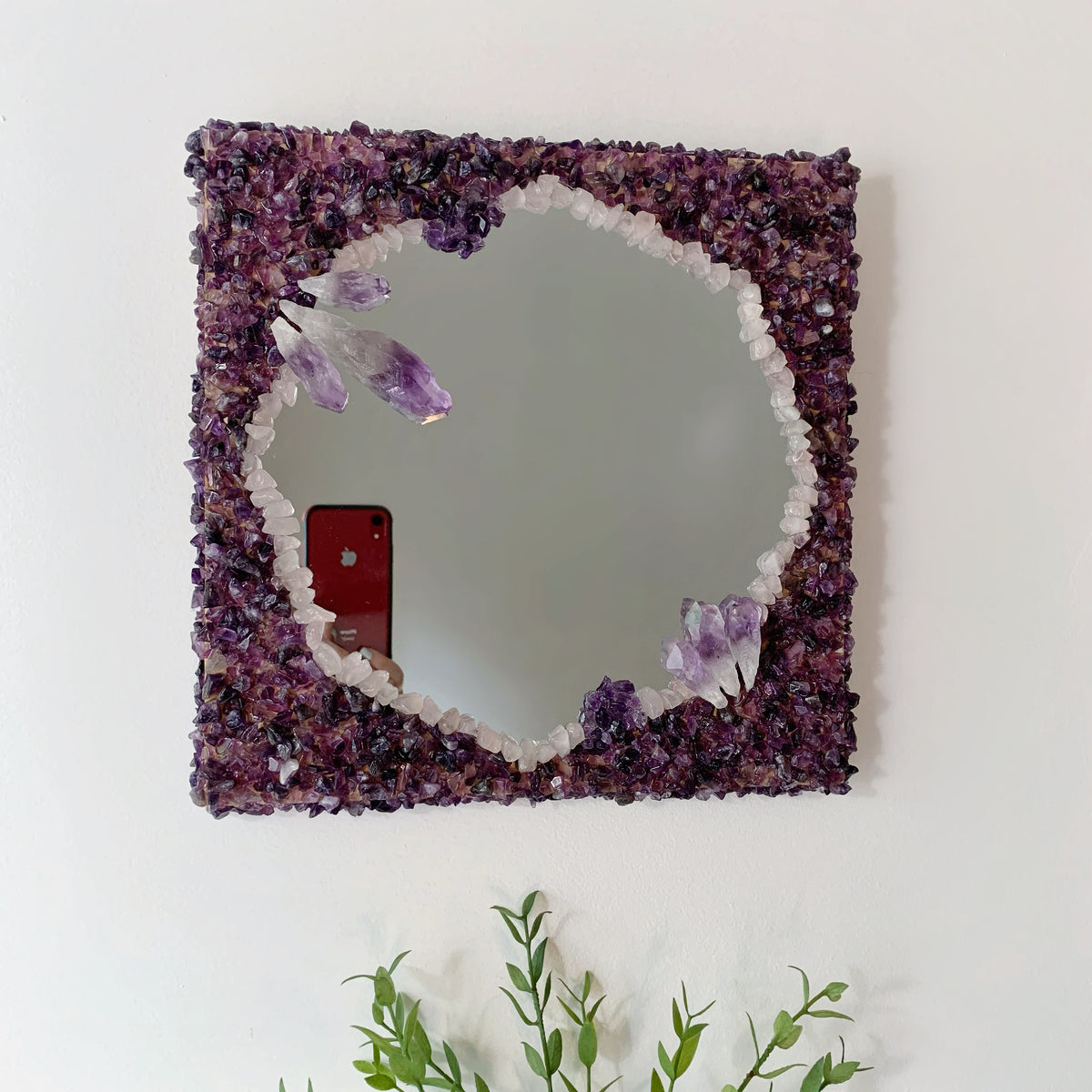 Square Amethyst & Rose Quartz Mirror (In person shopping only)