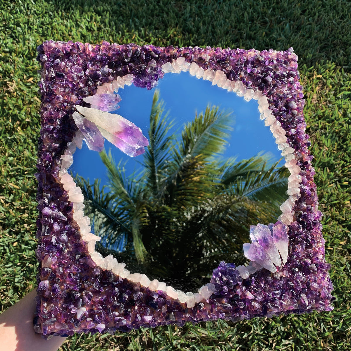 Square Amethyst & Rose Quartz Mirror (In person shopping only)