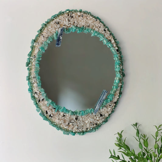 Amazonite, Rainbow Moonstone & Kyanite Mirror (In person shopping only)
