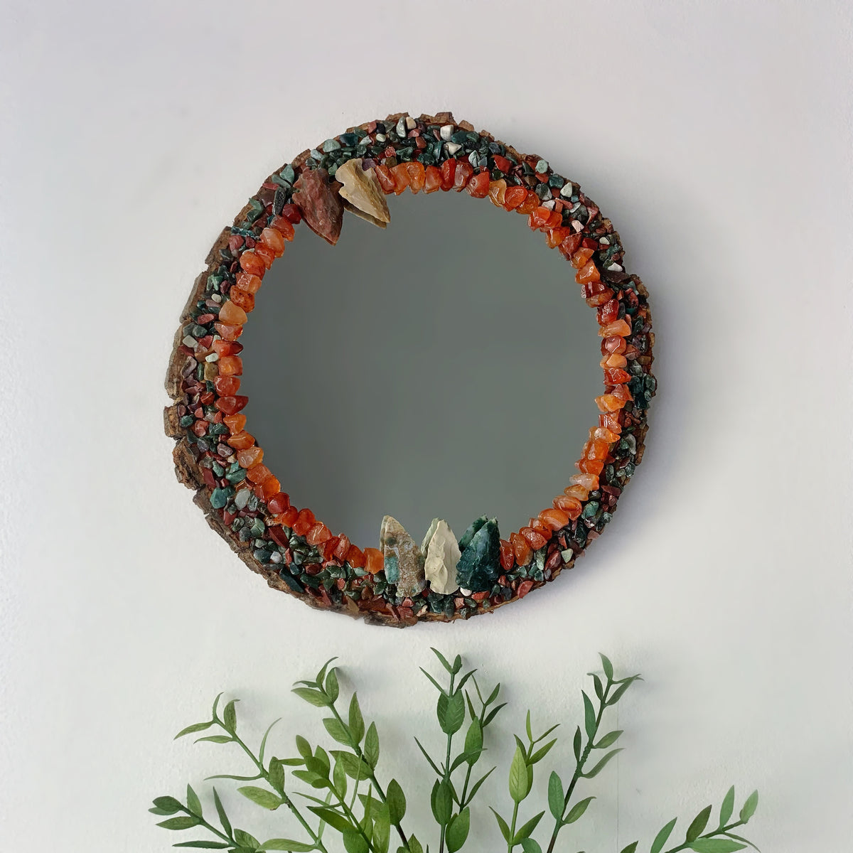 Round Dinosaur Mirror - Fancy Jasper, Carnelian & Jasper Arrowhead