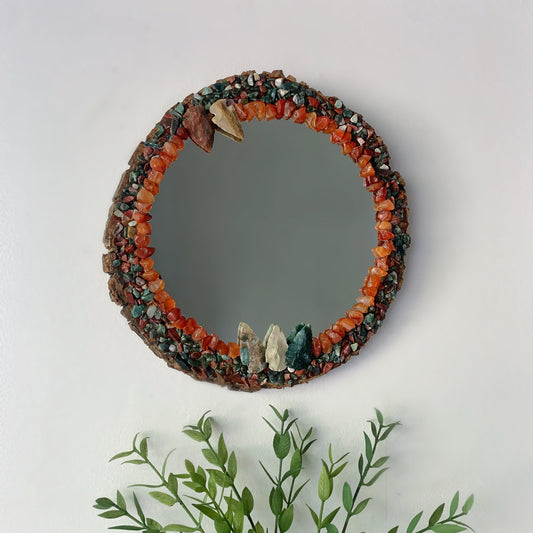 Round Dinosaur Mirror - Fancy Jasper, Carnelian & Jasper Arrowhead
