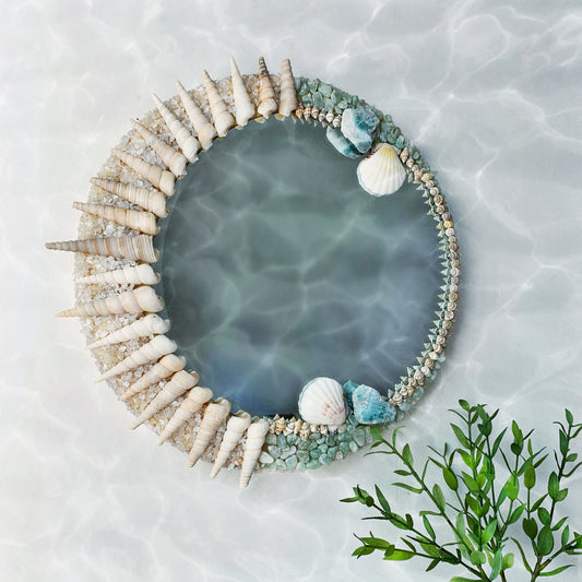 Mermaid Mirror - Sea Shells, Larimar & Green Aventurine