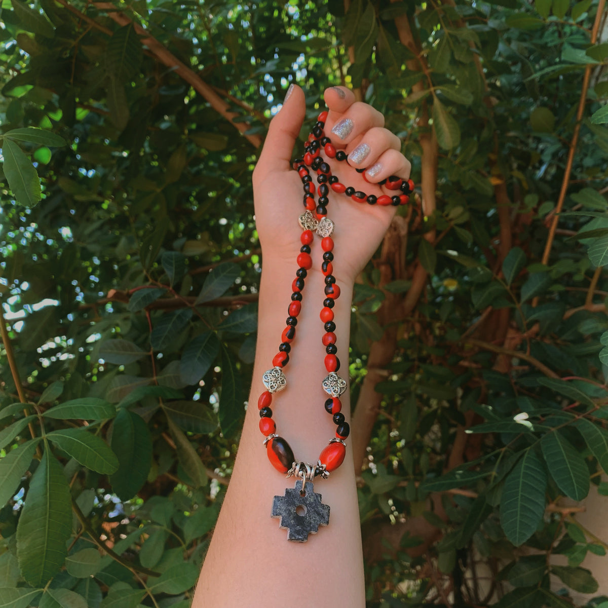 Inca Chakana, Onyx & Huayruro Seeds