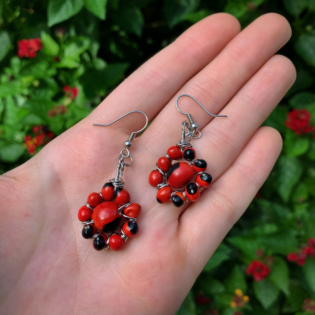 Small Huayruro Flower Earrings - Stainless Steel