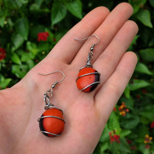 Wrapped Huayruro Earrings - Stainless Steel