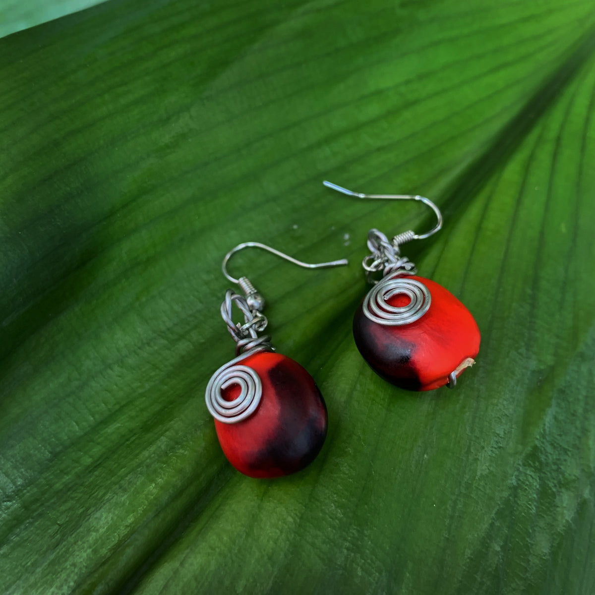 Spiral Huayruro Earrings - Stainless Steel