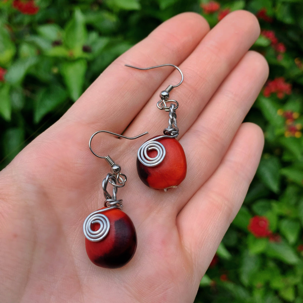 Spiral Huayruro Earrings - Stainless Steel