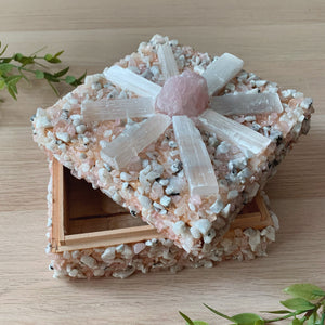 Selenite, Rose Quartz & Moonstone Square Box