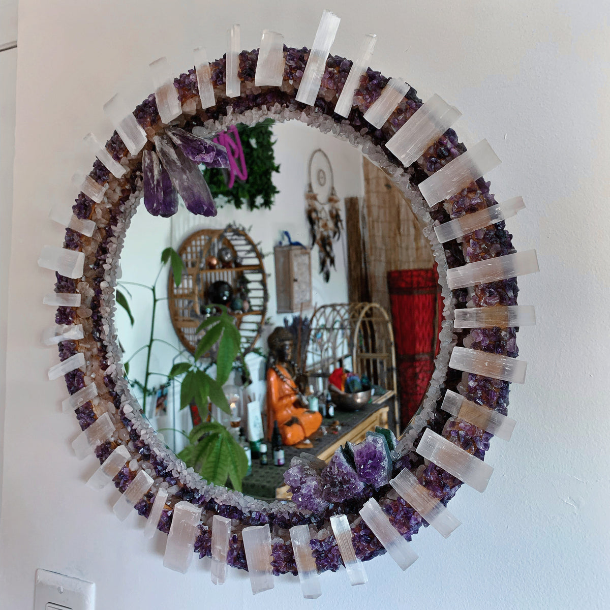 Healing Mirror - Selenite, Amethyst & Rose Quartz (In person shopping only)