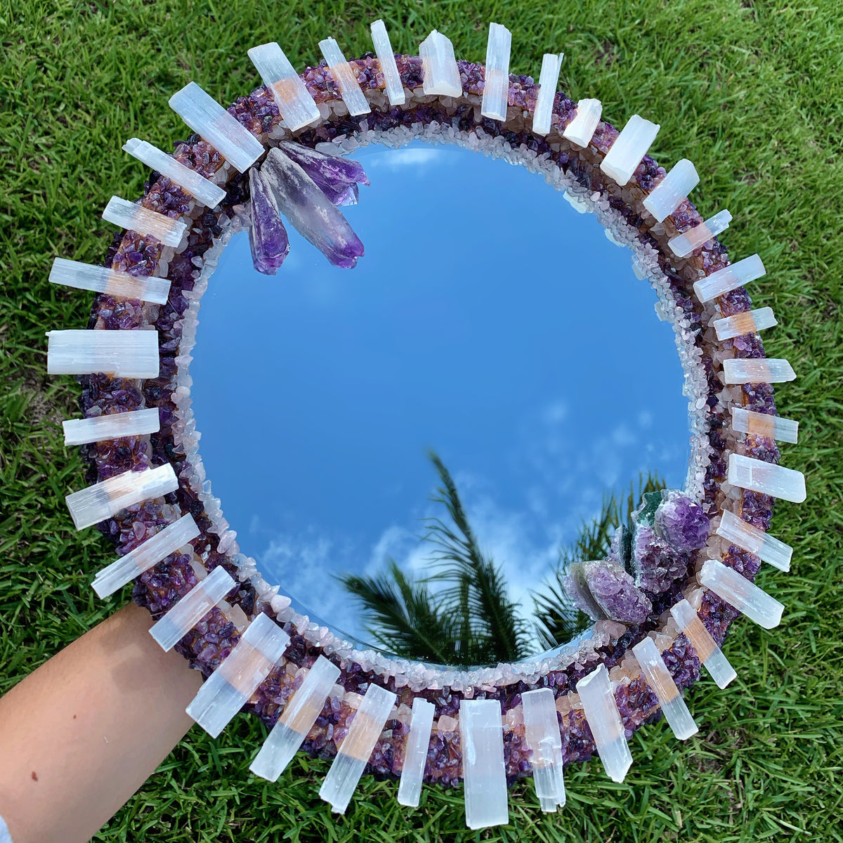 Healing Mirror - Selenite, Amethyst & Rose Quartz (In person shopping only)
