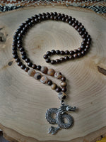 Load image into Gallery viewer, Wood, Tibetan Stones and Dragon Necklace
