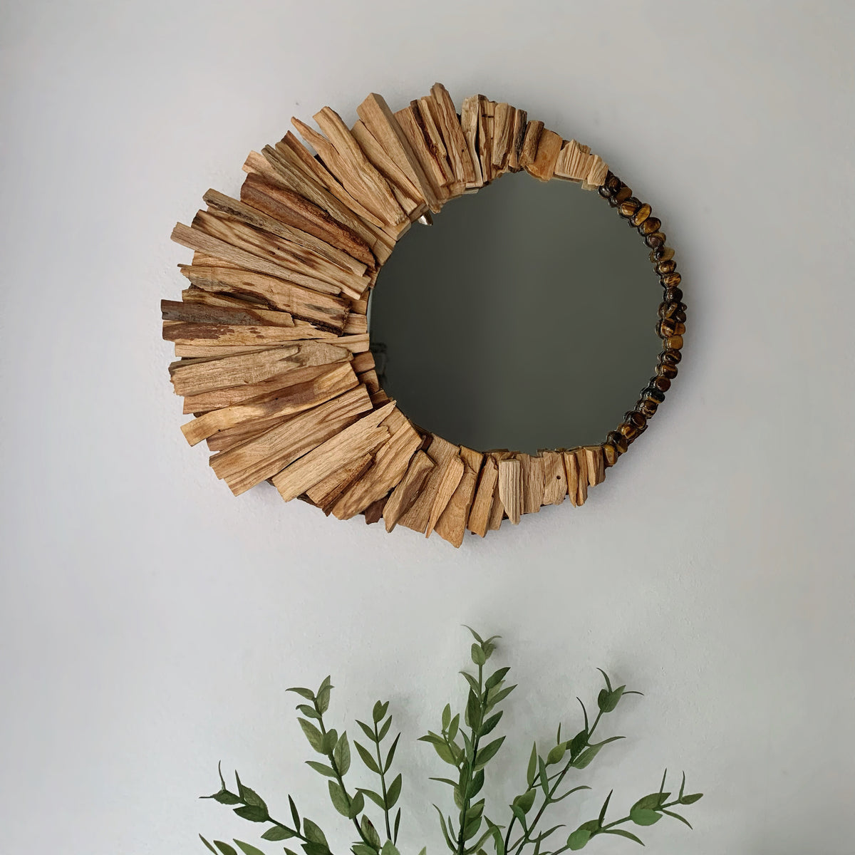 Round Palo Santo & Tiger Eye Mirror