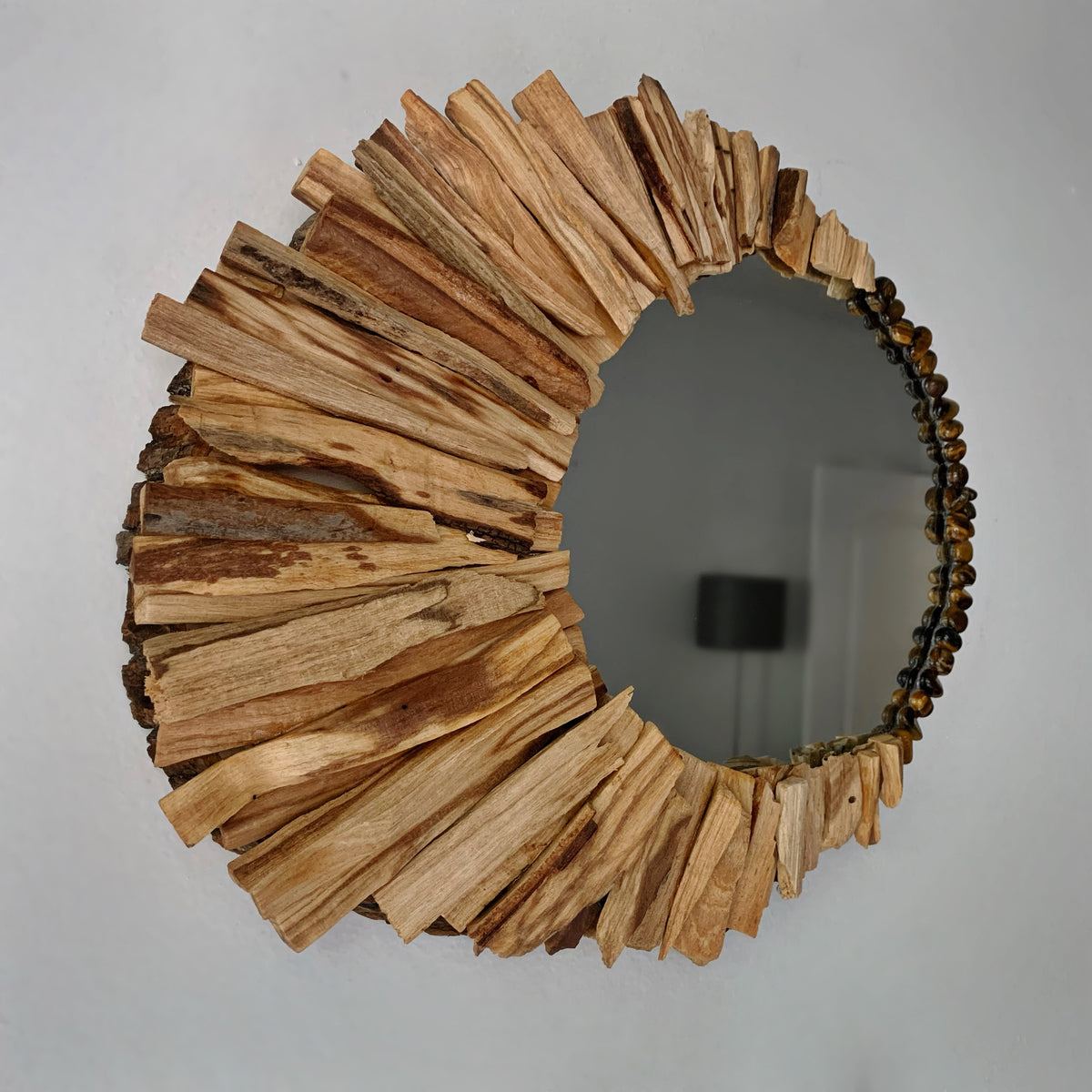 Round Palo Santo & Tiger Eye Mirror