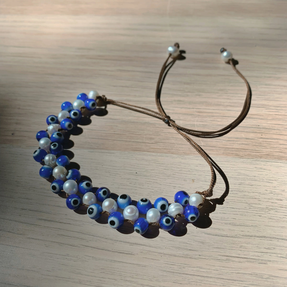 Evil Eye & Freshwater Pearl Anklet - Adjustable Cord