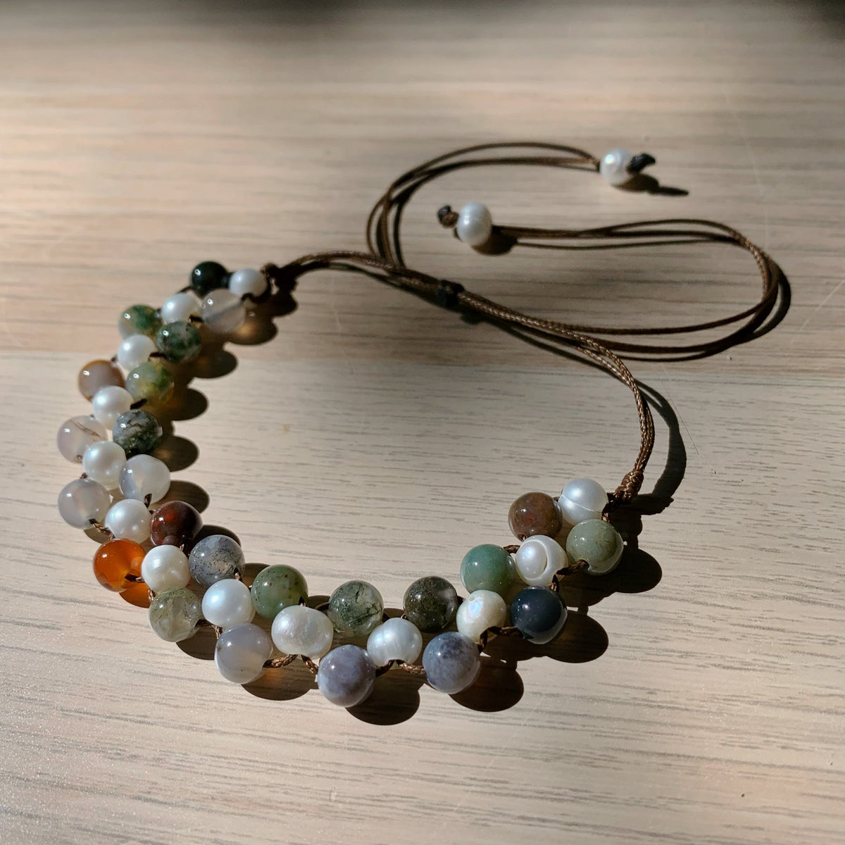 Fancy Jasper & Freshwater Pearl Anklet - Adjustable Cord